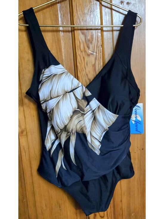 Ocean Jewel Other - Womens One Piece Swimsuit Slimming Wrap Front Elegant Black Bathing Suit Sz 24W